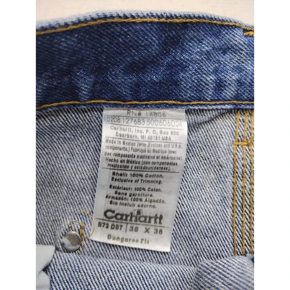 Carhartt Jeans Blue Carpenter Double Knee Dungaree B73 DST Mens 38x36